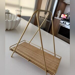 Gold Metal A-Frame Decorative Shelf with Wood Base